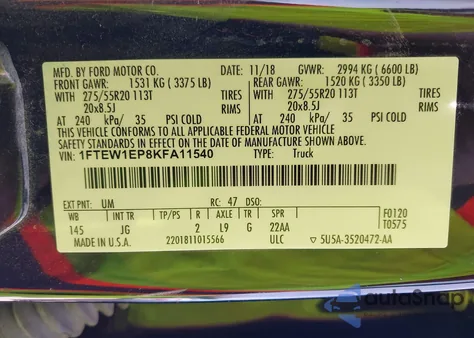 2019 Ford F-150 Xl from USA, damaged, VIN 1FTEW1EP8KFA11540